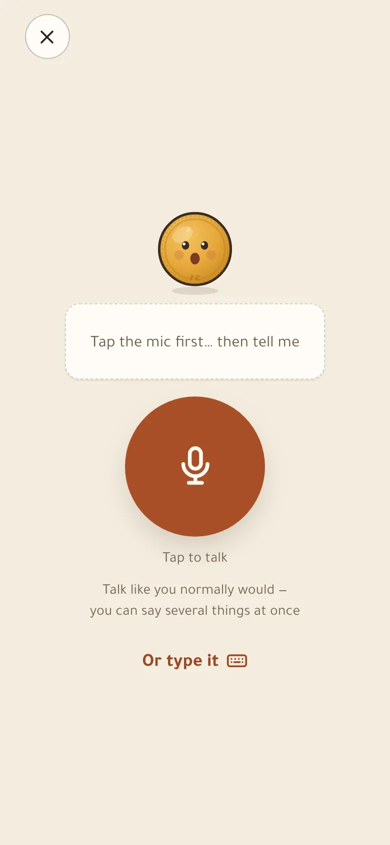 Voice screen: tap the mic and talk